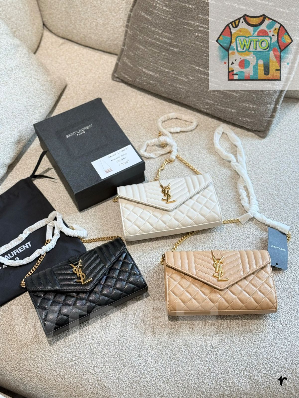 今日 YSL Saint Laurent Envelope Bag Small Grain Embossed Leather サンローラン 新款エンベロープバッグ スモール 粒面圧印レザー WTO輸入2