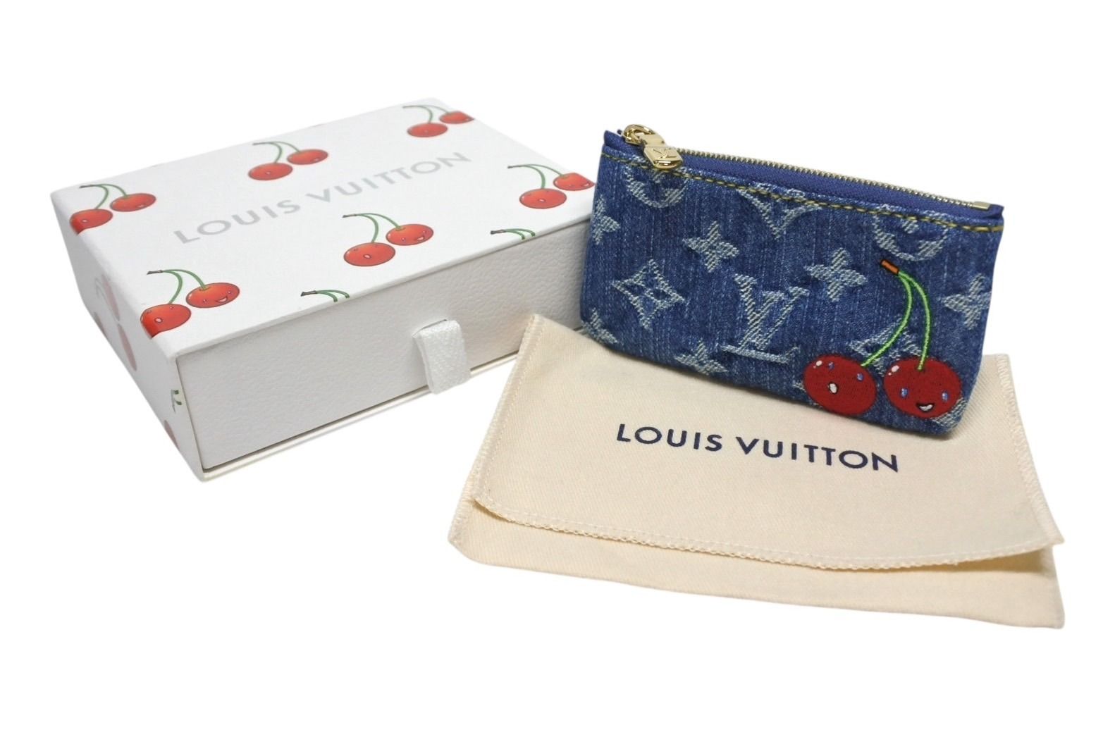 LOUIS VUITTON ルイヴィトン モノグラム デニム カードキーケース ポシェットクレ チェリー M14938 村上隆 ブルー 4b009229