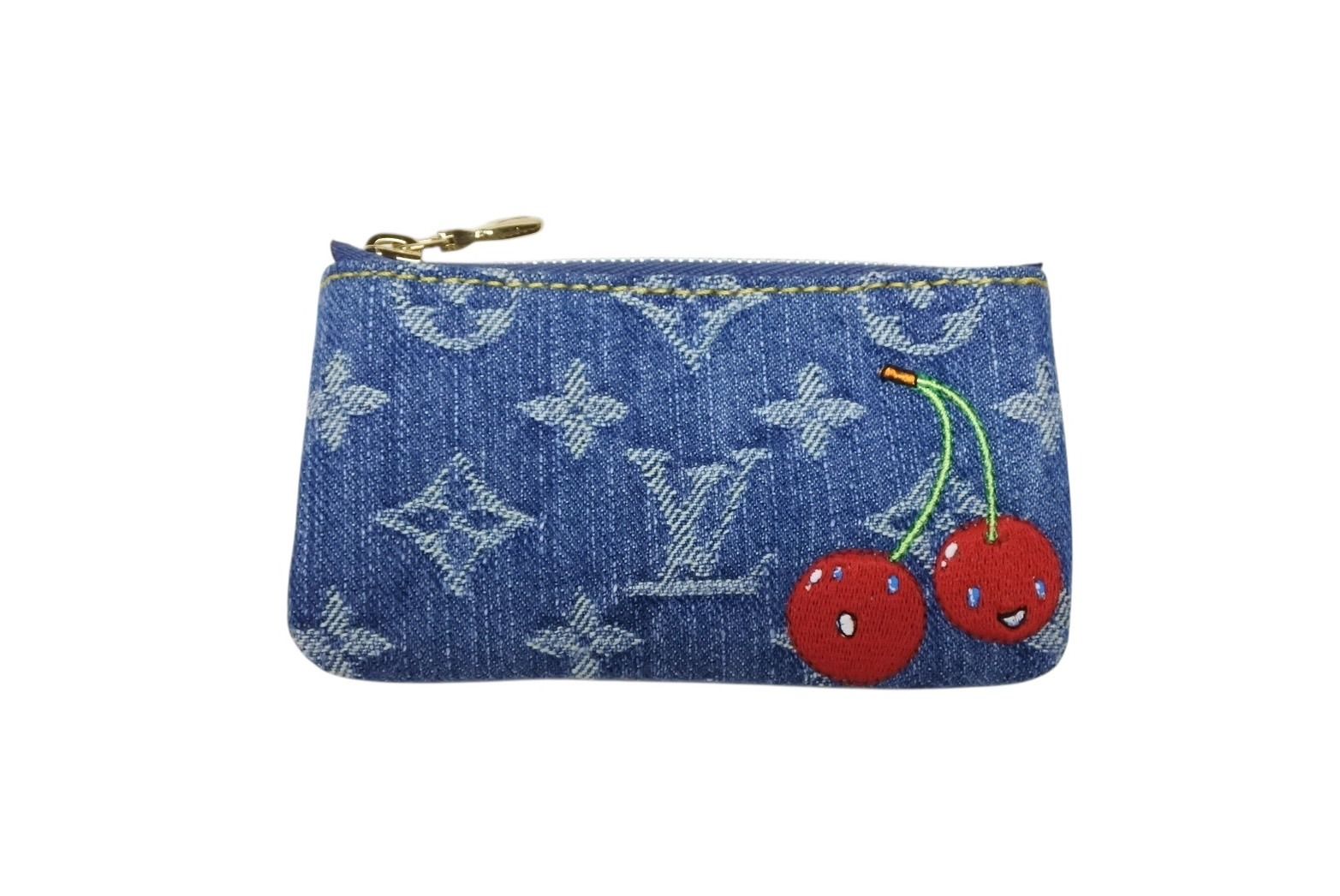 LOUIS VUITTON ルイヴィトン モノグラム デニム カードキーケース ポシェットクレ チェリー M 14938 村上隆 ブルー 4 b 009229