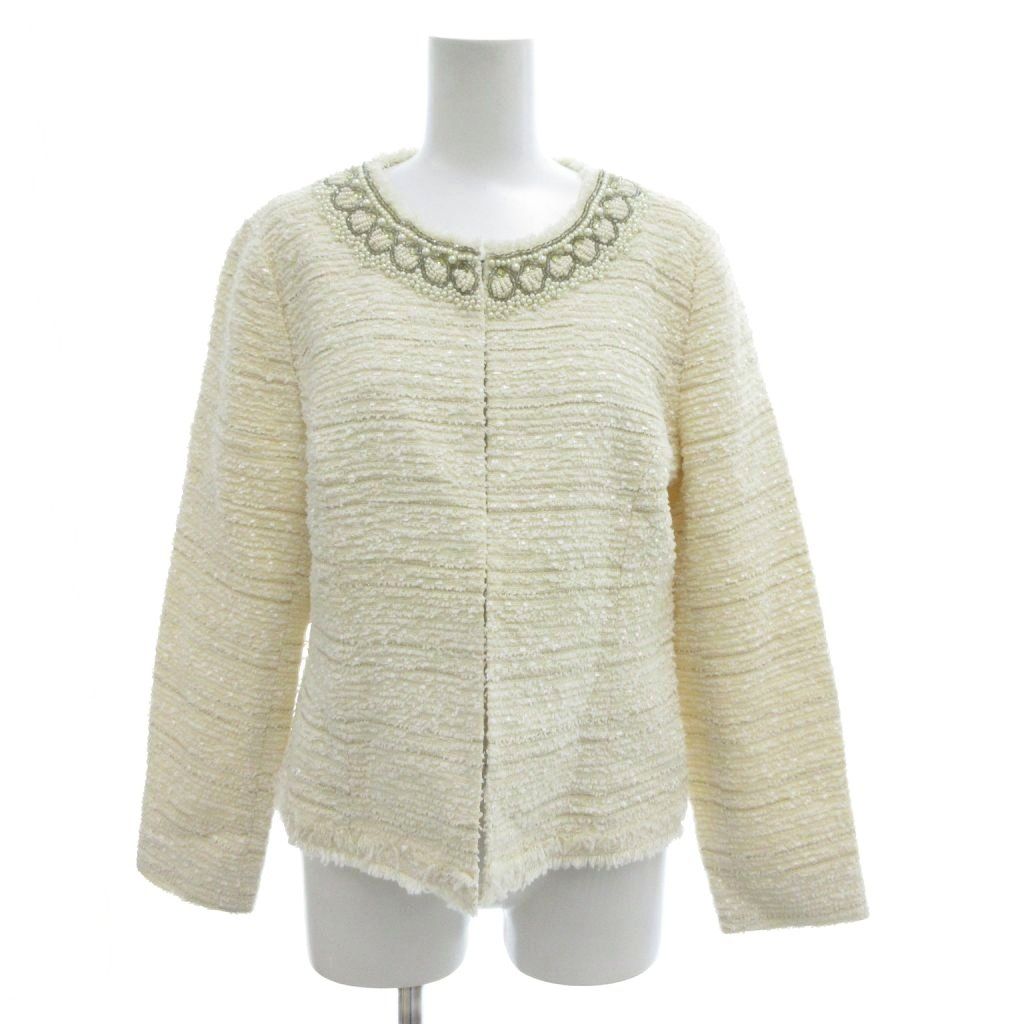 レリアン Leilian セットアップ ジャケット スカート 11 ツイード ビジュー タイト アイボリー AE