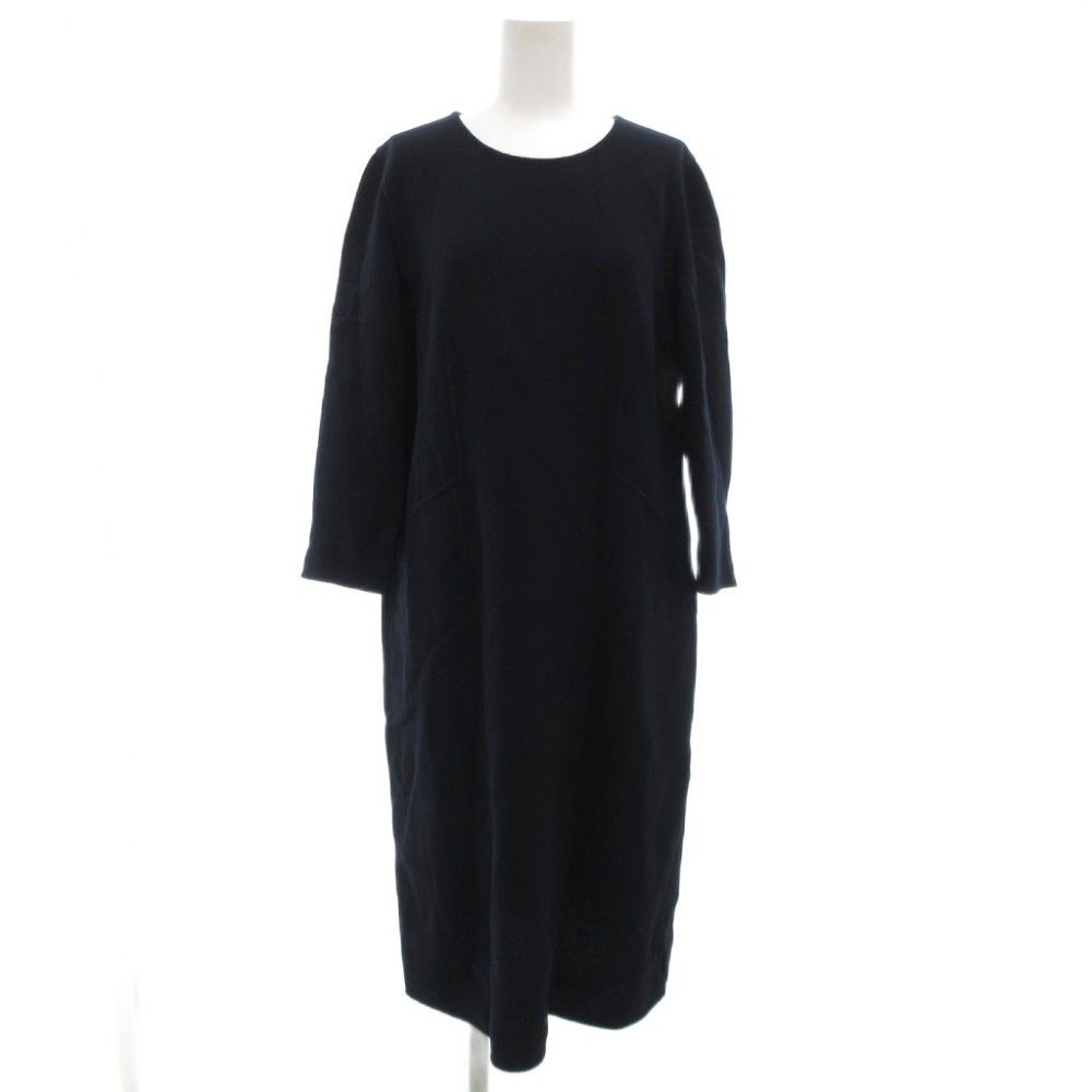 レリアン Leilian ステファノーニ STEFANONI ワンピース 長袖 ロング パイル地 ウール 44 紺 ネイビー GV