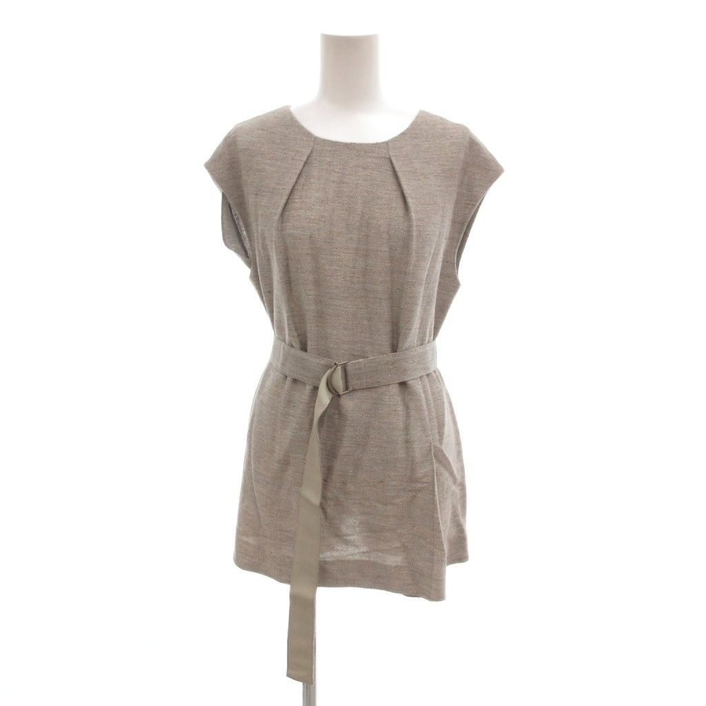 ヨシエイナバ yoshie inaba セットアップ ブラウス スカート 麻 リネン 9 ベルト付 ミモレ ロング ベージュ AE