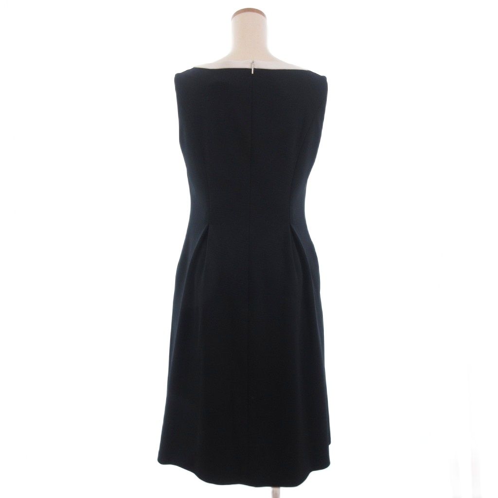  ルネ Rene BASIC ノースリーブ タック フ ワンピース ひざ丈 濃紺 ダークネイビー 36 長袖 七分袖 ひざ丈ワンピース