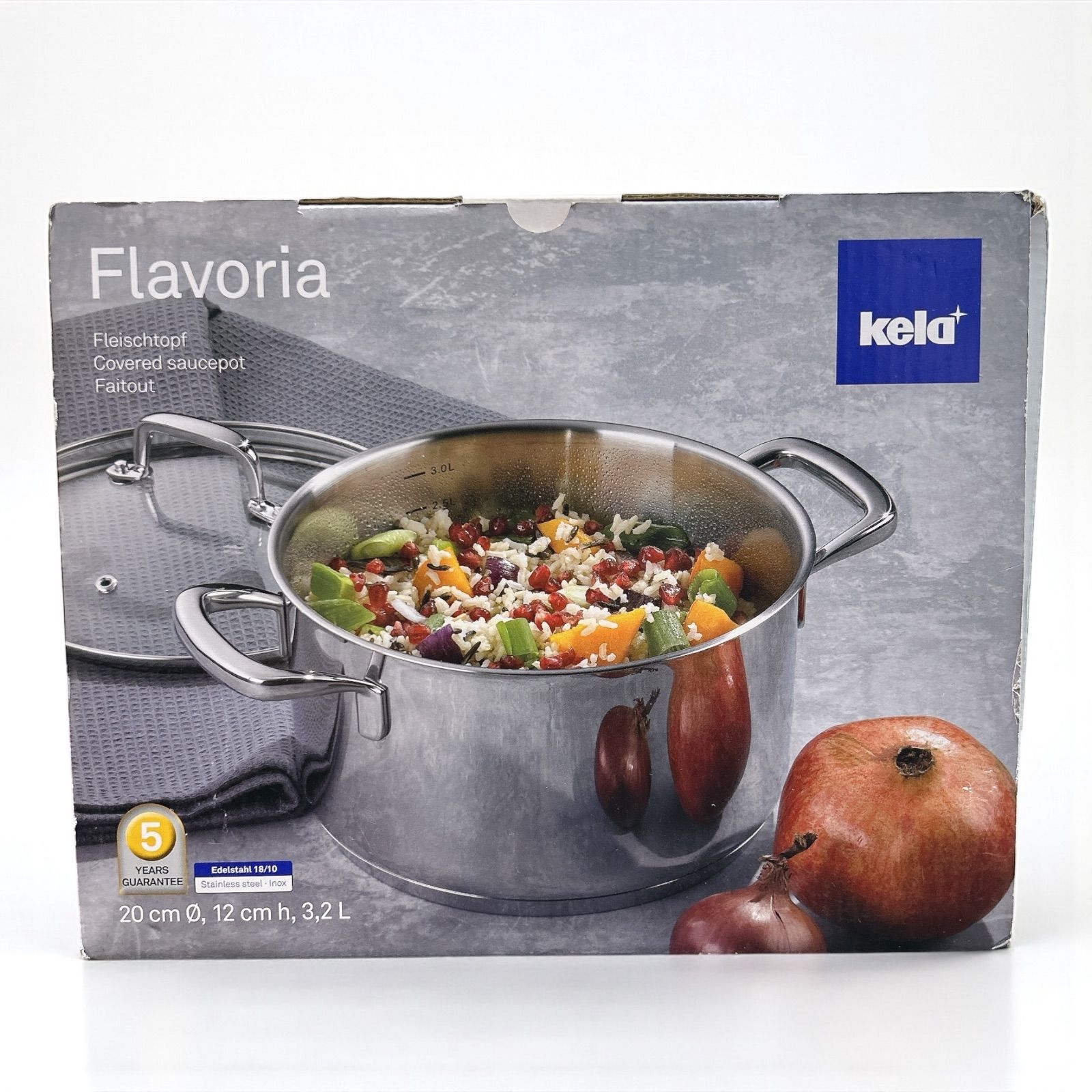 Kela ケラ 耐熱ガラス蓋付き 厚手鍋 ステンレス キャセロール 20cm 3.2L Flavoria 10175 20 IH対応