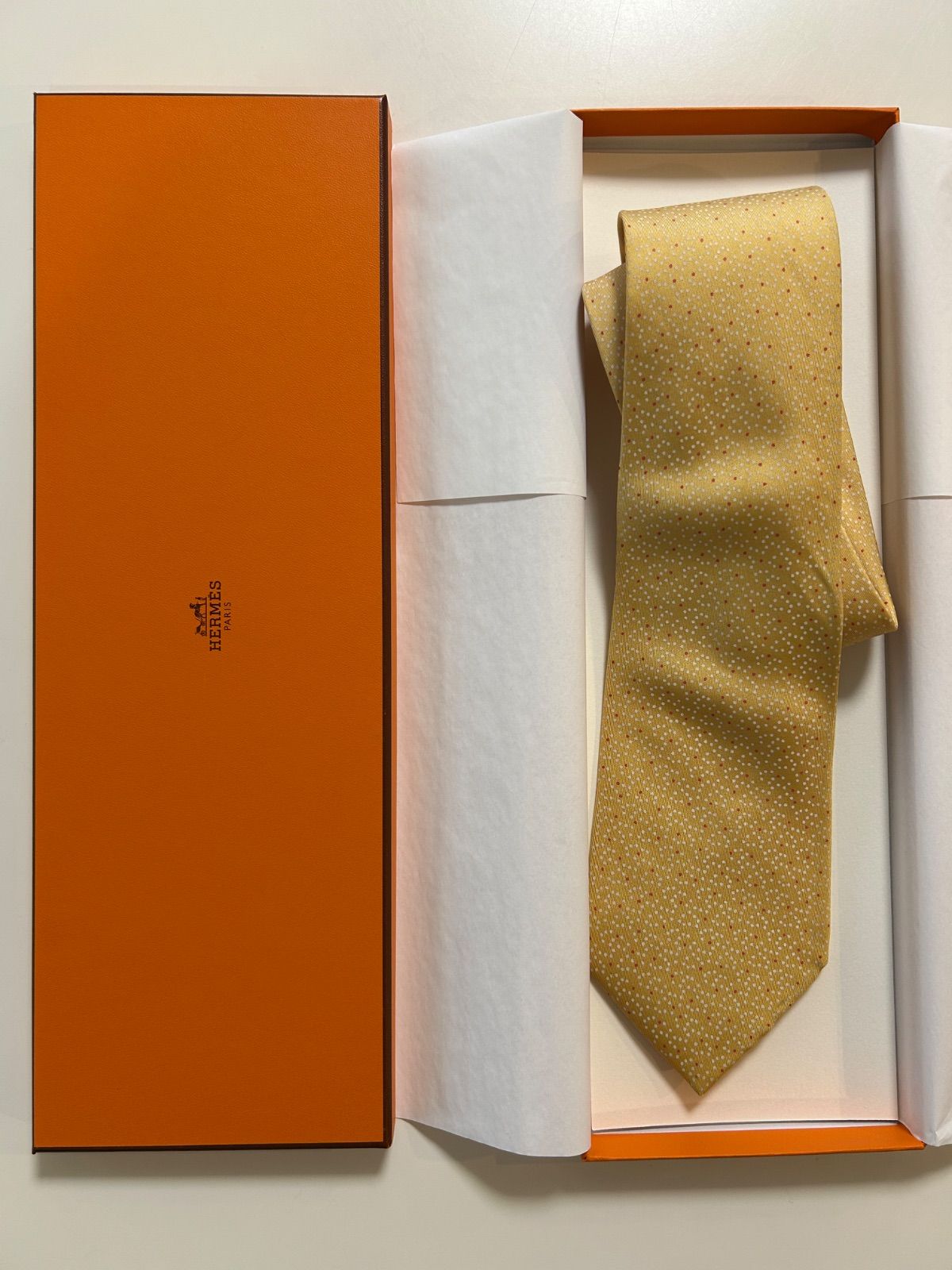 HERMES エルメス ネクタイ レギュラータイ イエロー黄色系 ベージュ