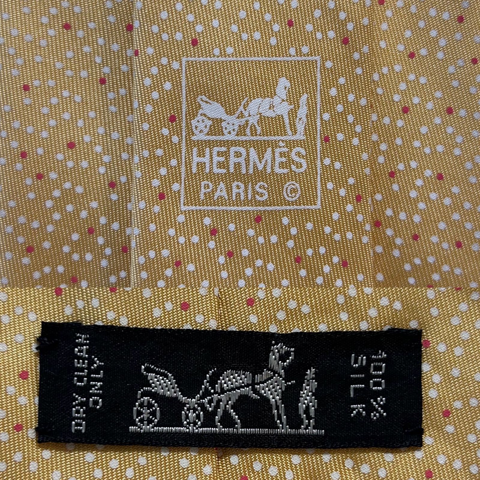 HERMES エルメス ネクタイ レギュラータイ イエロー黄色系 ベージュ