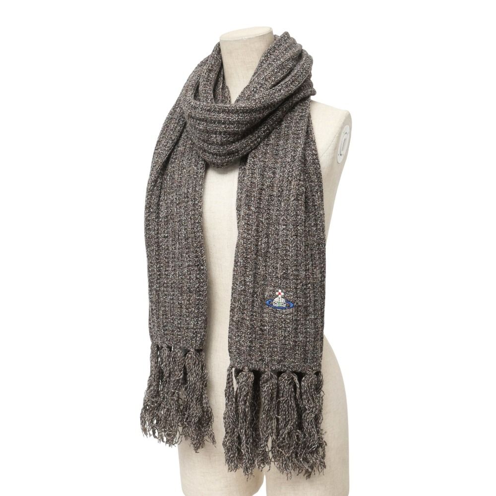 Vivienne WestwoodMAN ヴィヴィアンウエストウッドマン マフラー ロゴ刺繍 フリンジ ストール 20251113 RA6521