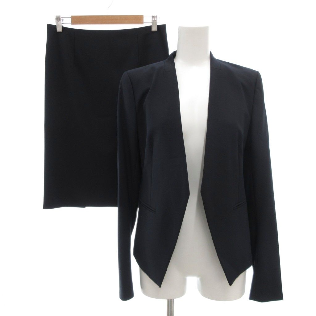 セオリー Theory フォーマル セットアップ ノー ジャケット タイトスカート ひざ丈 ボタンレス 羽織 総裏地 0 2 紺 ネイビー GV