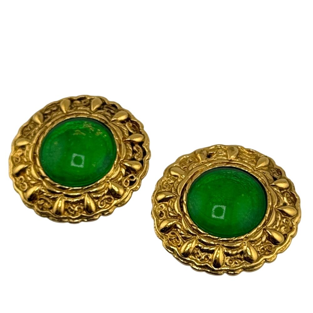 CHANELシャネル グリポア 両耳用 イヤリング ブランド ジュエリー グリーン レディース