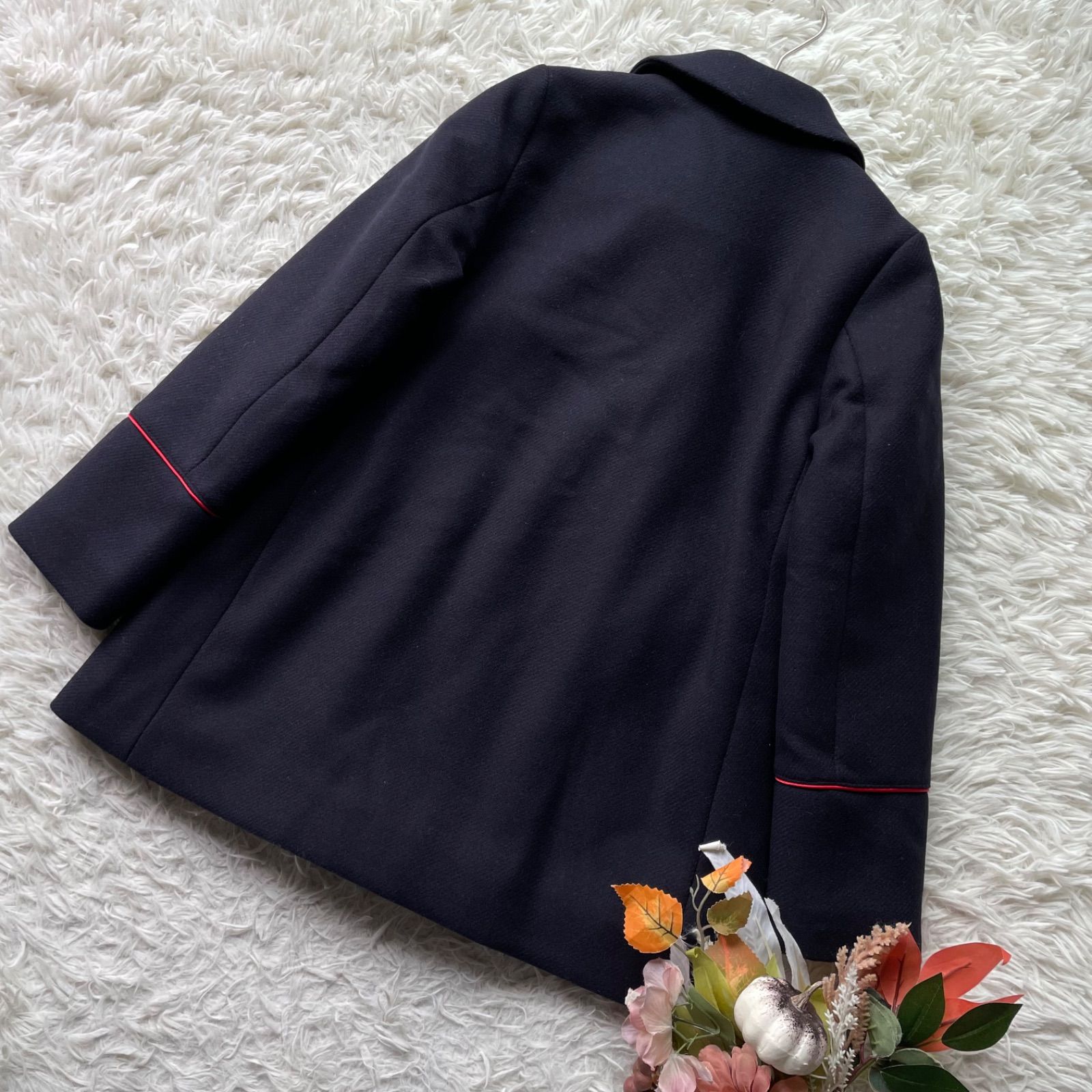 ジャカディ Jacadi Pコートダブル ウールコート パイピング ロゴボタン ジャケット kids 女の子 女子 140 cm 10 A ネイビー