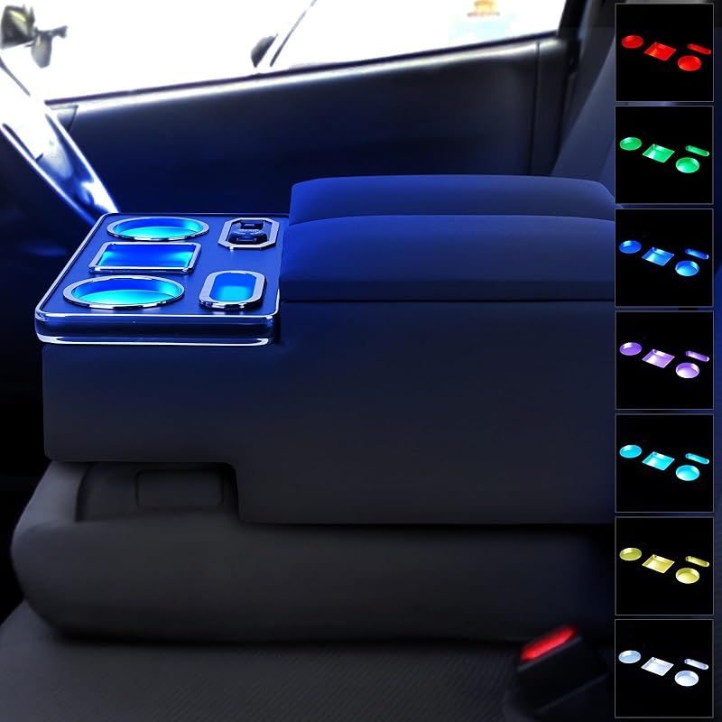 在庫 BUYFULL コンソールボックス ハイエースDX レジアスDX アームレスト センターコンソール マルチユースシートバックコンソール 小物入れ収納ボックス付 呼吸ランプ 七色変換 肘掛け PU素材 内装パーツ