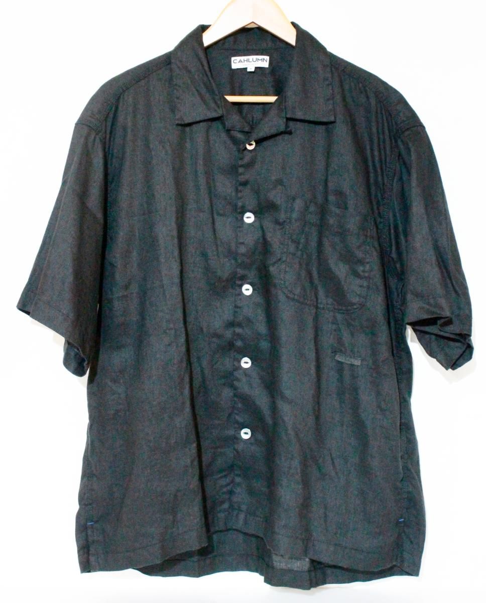 【中古】 -- メンズ半袖シャツ M CAHLUMN/オープンカラーリネンシャツ/M/黒 ブラック/1006390900002