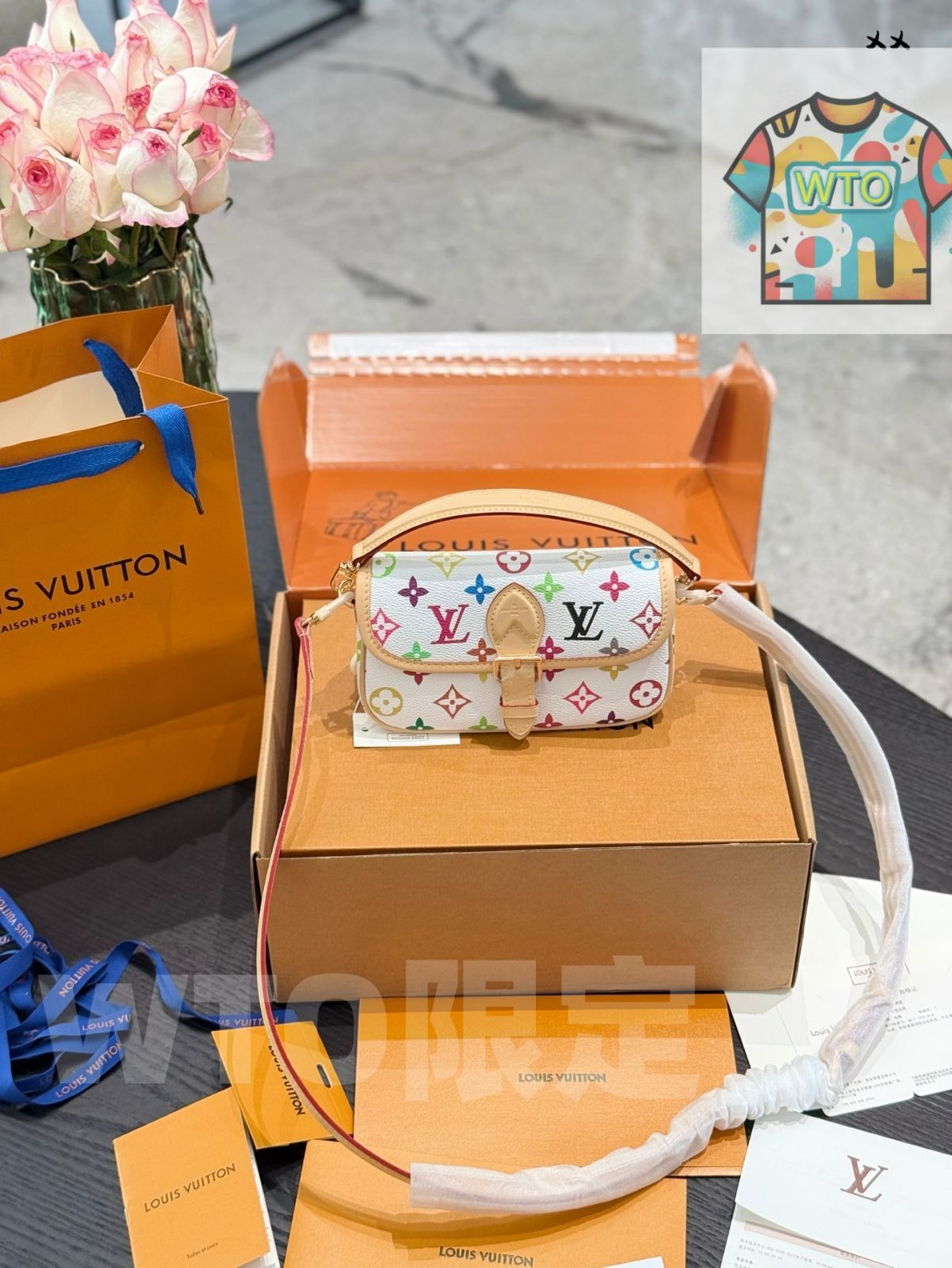 WTO通販 Louis Vuitton x Takashi Murakami Nano Diane White Multicolor Bag ルイ ヴィトン × 村上隆 ナノ ダイアン ホワイトマルチ バッグ-WTO輸入-QZJ48