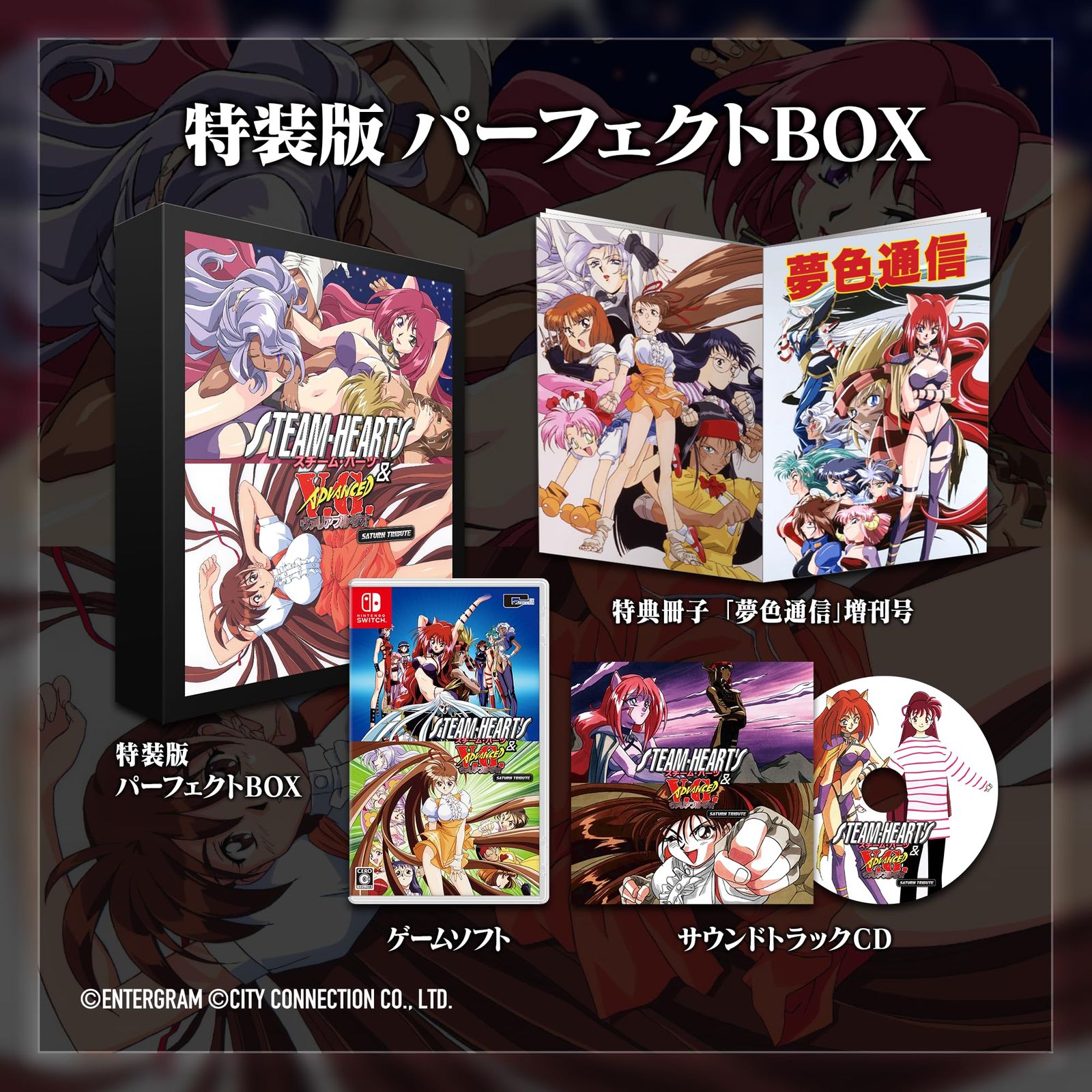 スチーム ハーツ-アドヴァンスト ヴァリアブル ジオ サターントリビュート特装版 パーフェクトBOX 同梱物 サウンドトラックCD - 特典冊子 夢色通信 増刊号 - Switch Amazon.co.jp なし 特装版 Switch