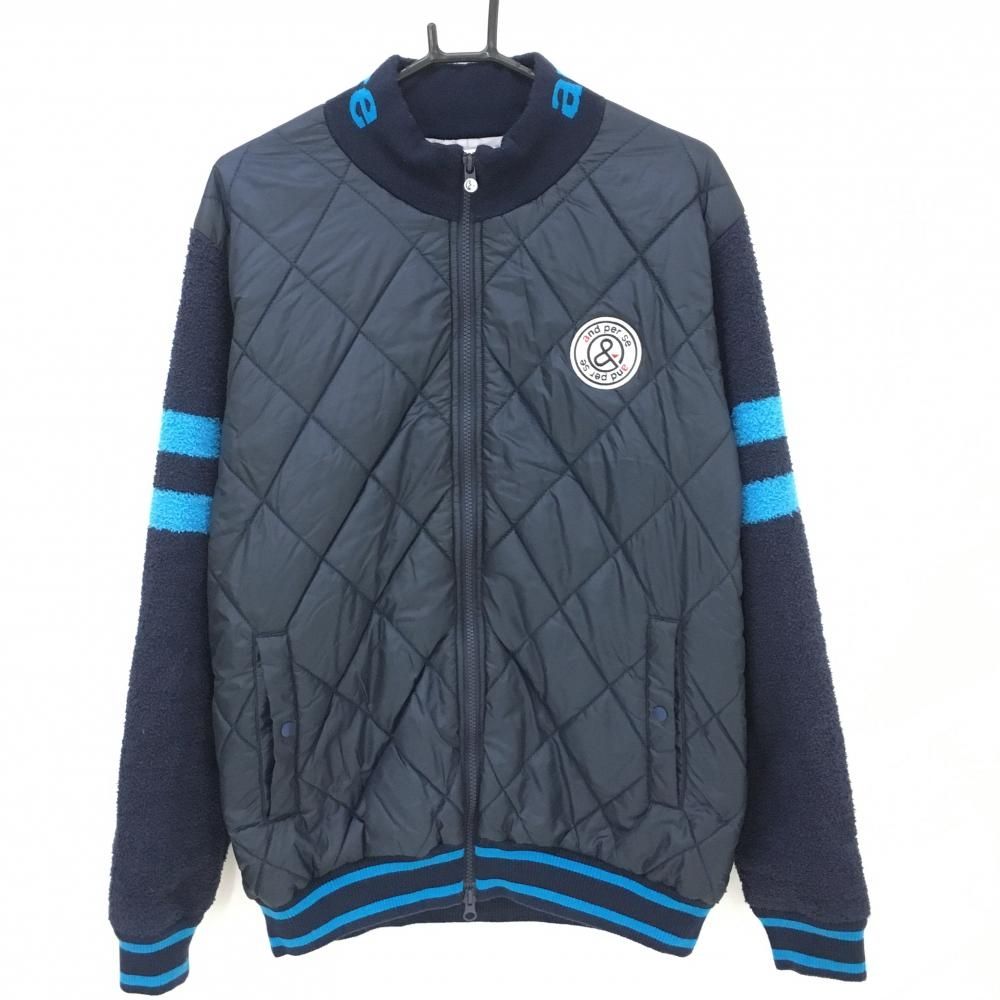 アンパスィ 中綿ニットジャケット ネイビー×ライトブルー 前身頃中綿 メンズ LL ゴルフウェア モデル and per se