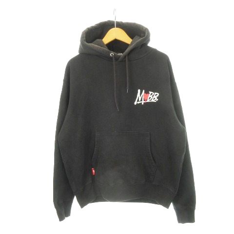 モブ MOBB プルパーカー 長袖 ロゴ ハート プリント 裏起毛 厚手 L 黒 ブラック AH21 GY01