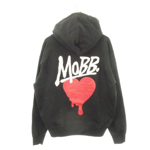 モブ MOBB プルパーカー 長袖 ロゴ ハート プリント 裏起毛 厚手 L 黒 ブラック AH21 GY01