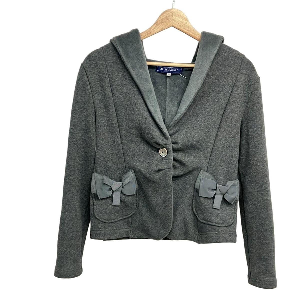 M S GRACY エムズグレイシー ジャケット サイズ38 M レディース - ダークグレー 長袖 裏起毛 リボン フーディ 秋 冬