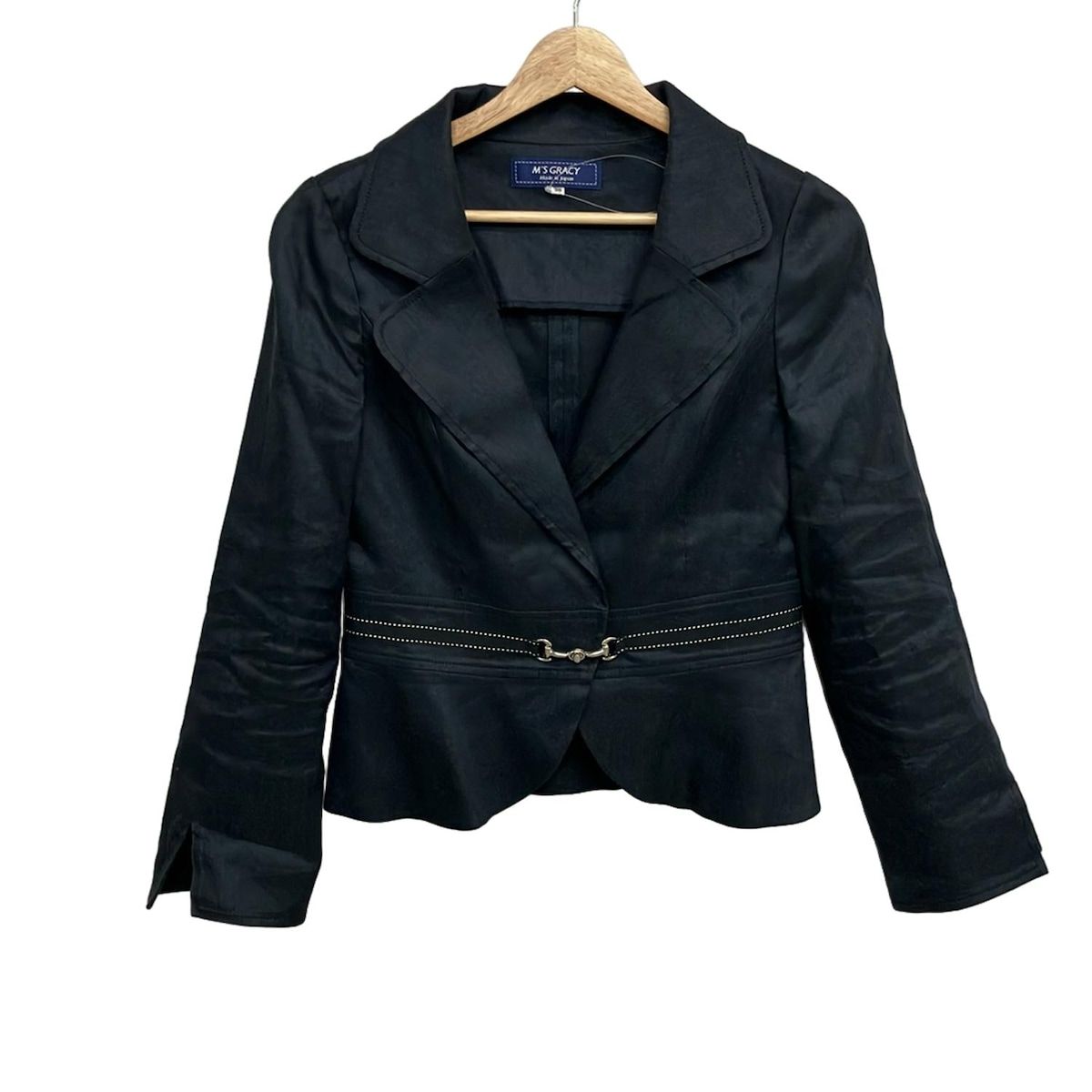 M S GRACY エムズグレイシー ジャケット サイズ38 M レディース - ダークネイビー 長袖 麻混 春 秋
