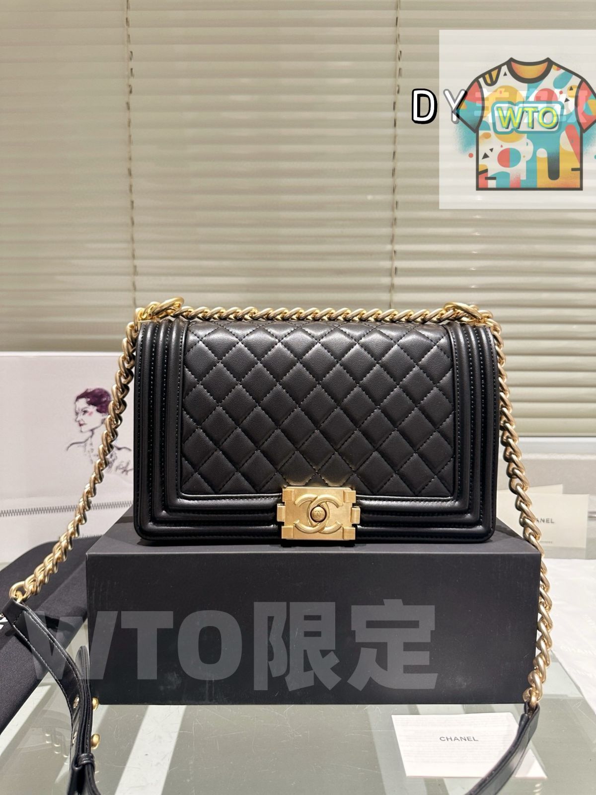 WTO通販 CHANEL 23A Leboy ミニ ライチレザー 萎格紋 金扣 26cm -WTO輸入-QZX58