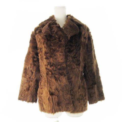 ノーブランド ファーコート ラムファー 毛皮 ミドル丈 茶 ブラウン CK9 GY18