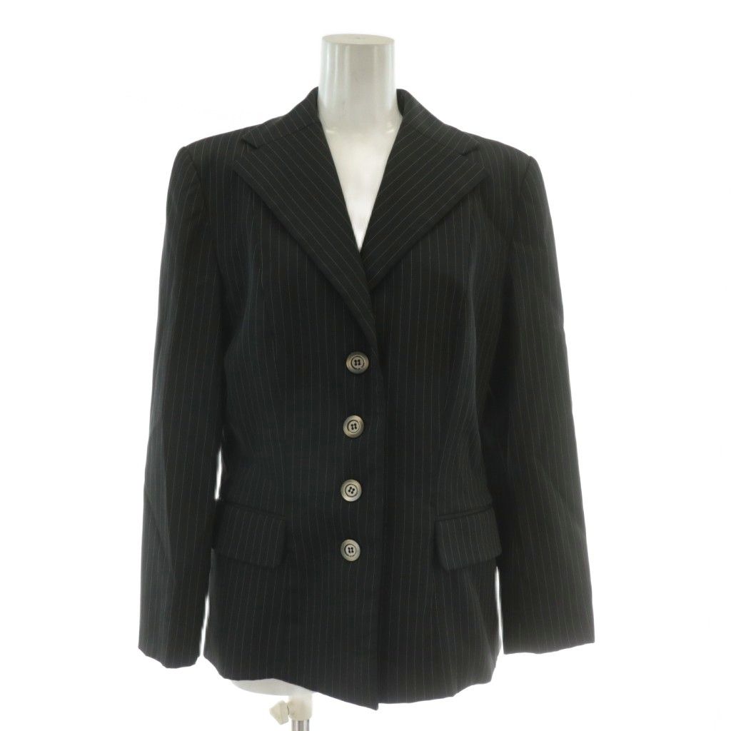 ジバンシィ GIVENCHY スーツ セットアップ 上下 テーラードジャケット シングル 4B 総裏地 肩パッド ノーベント タイトスカート ロング ナイロン ストライプ 38 40 M L 黒 ブラック XZ GY18