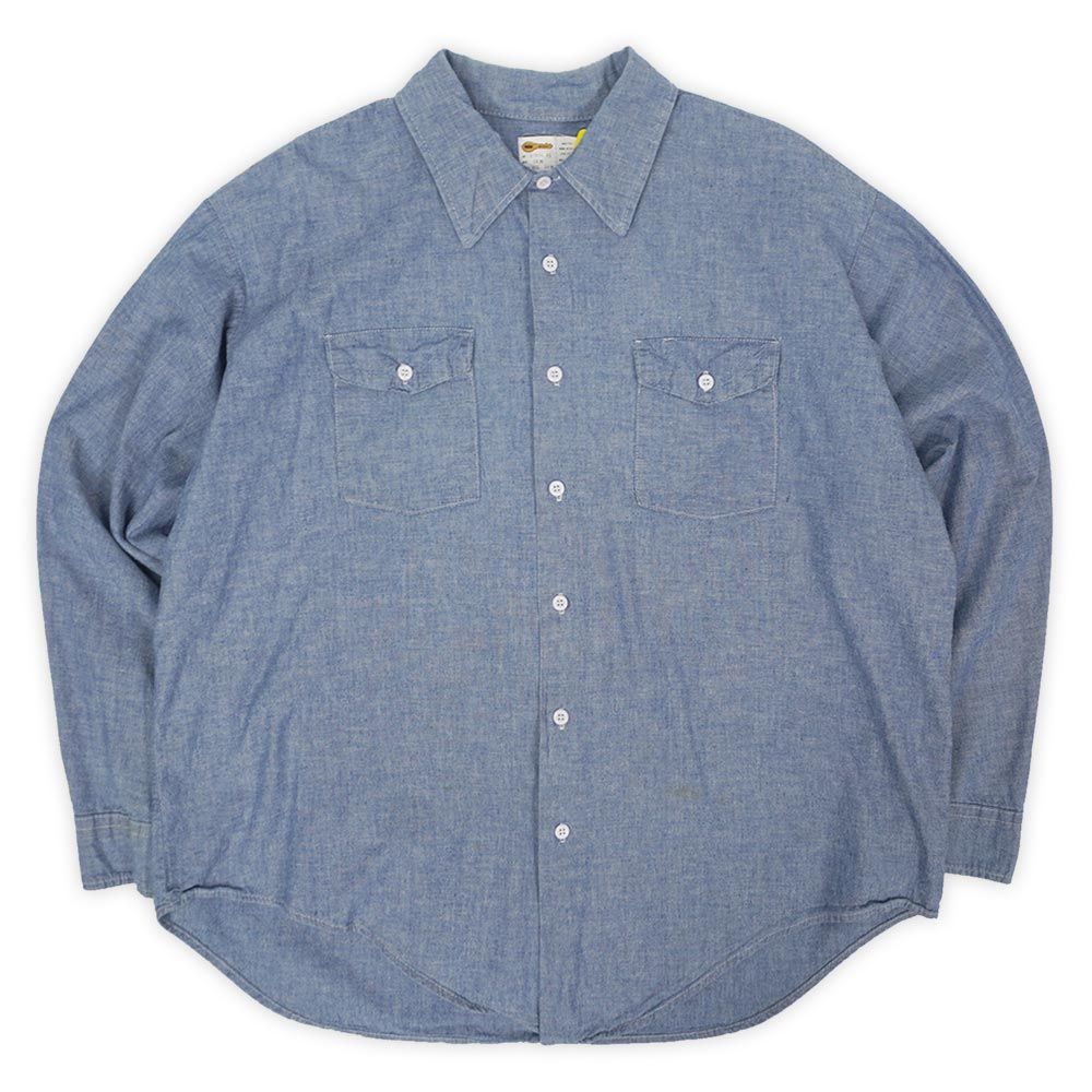 キー KEY 70s 70年代 コットンシャンブレーシャツ MADE IN USA アメリカ製 ワーク ビッグサイズ ヴィンテージ 古着 メンズ シャツ ブルー 18 1 2 XXL相当