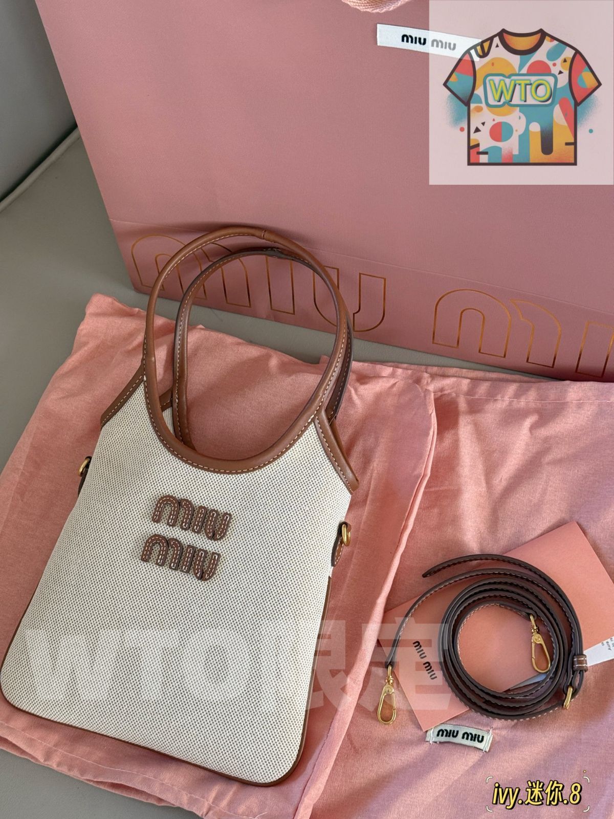 【数量限定超特価!!】 今日 Miu Miu ミュウミュウ アイヴィシリーズ キャンバスと牛皮を使用した可愛らしいデザイン ギフトボックス付き