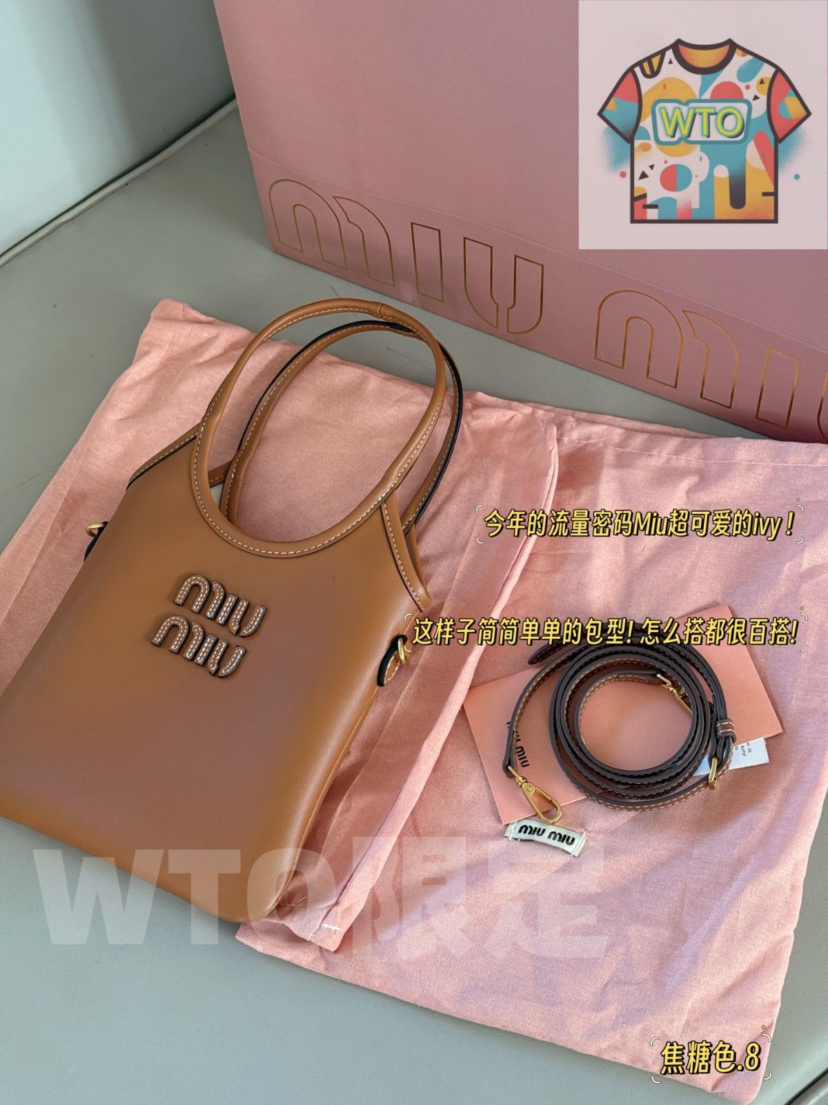 今日 Miu Miu ミュウミュウ アイヴィシリーズ キャンバスと牛皮を使用した可愛らしいデザイン ギフトボックス付き-WTO輸入2