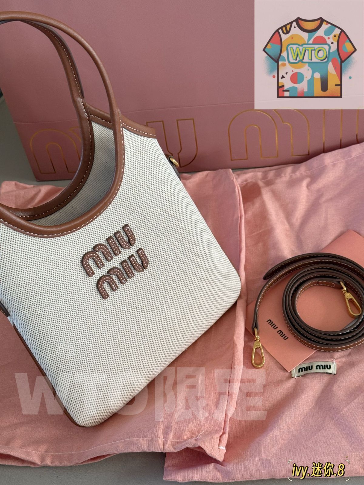 今日 Miu Miu ミュウミュウ アイヴィシリーズ キャンバスと牛皮を使用した可愛らしいデザイン ギフトボックス付き