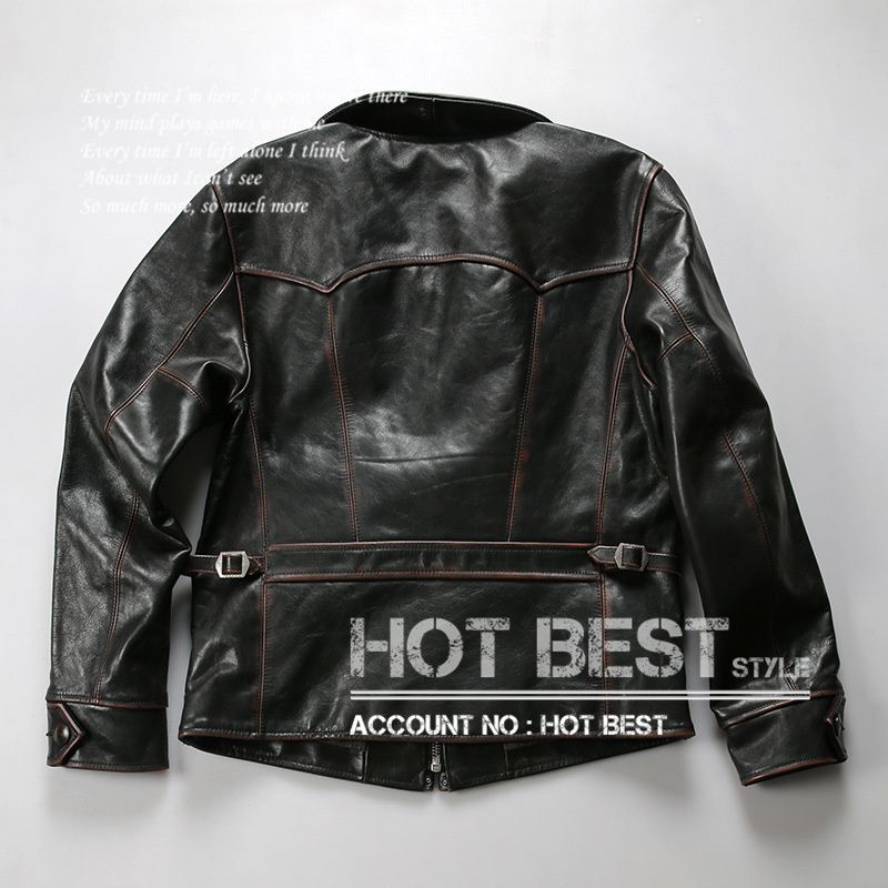 1.4mm 茶芯カウハイド 30 sスタイル シングルライダース レザージャケット オイルレザー 植物鞣し革 牛革