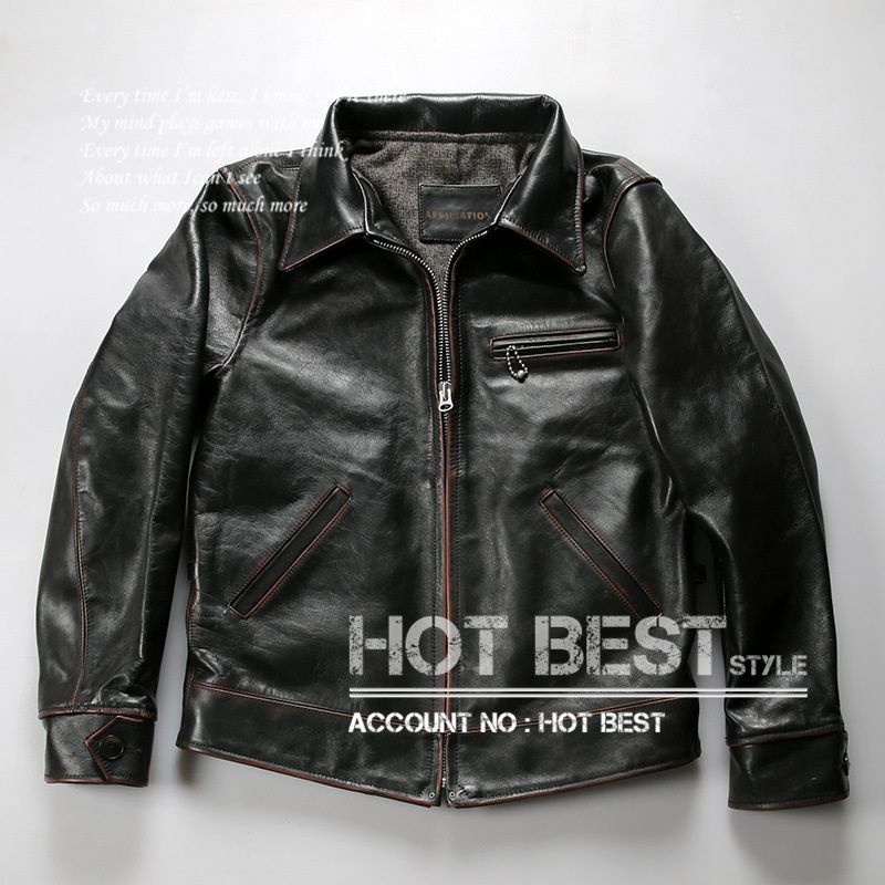 1.4mm 茶芯カウハイド 30 sスタイル シングルライダース レザージャケット オイルレザー 植物鞣し革 牛革