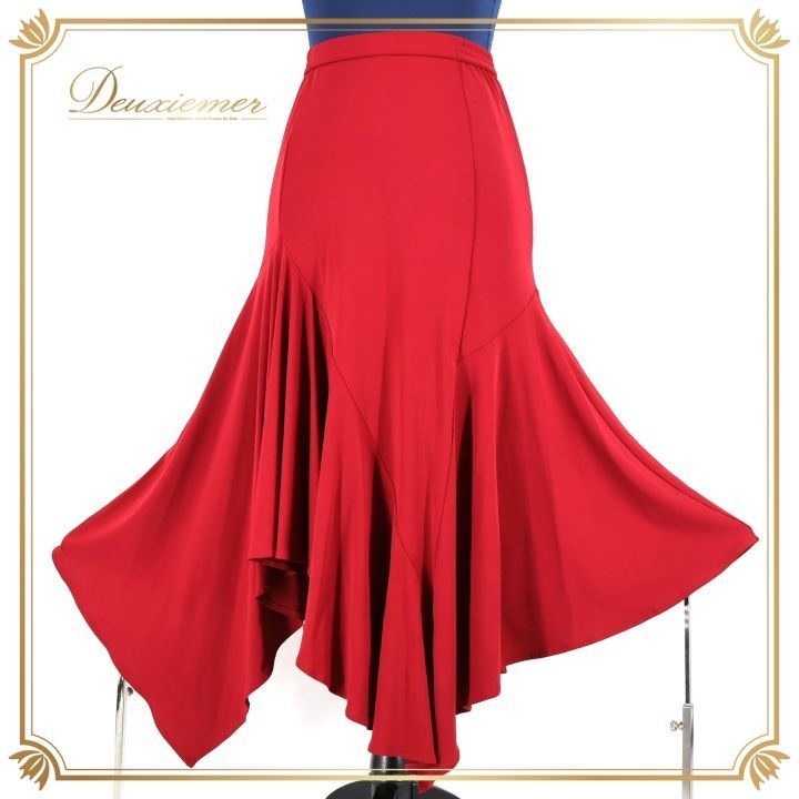 チャコット　社交ダンス　M トップス　スカート　レッド系　衣装　フラメンコ 社交ダンス 衣装 スカート チャコット Chacott レッド系 無地 レッスン