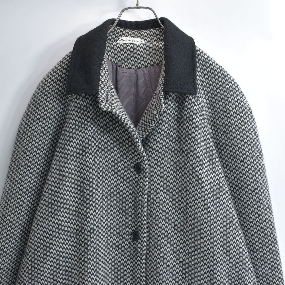 80-90s Canadian DASH Dash Bicolor Geometric Design Wool Classic Style Long Coat, Sutenkara Balmacarn, Monotone, Vintage, Vintage, USA, American Vintage, Women's, Equivalent to XL