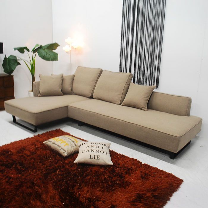 アウトレット 現品限り 一部 ストレートフォルム デザイン L型カウチ ソファーセット ファブリック 201210 レベッカ右