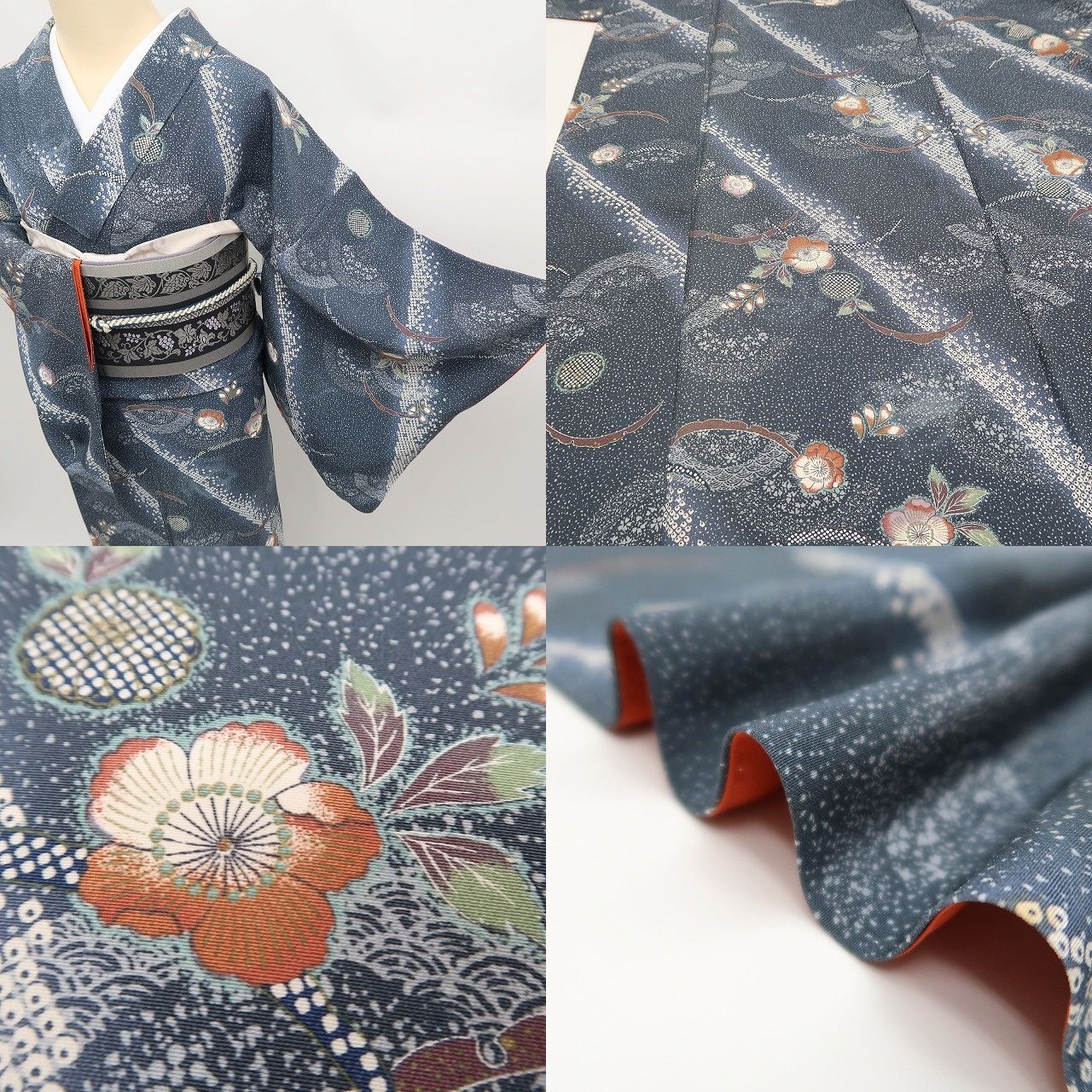 ✾まめ藤✾m2366＊美品 正絹 辻が花 絞り柄 雪芝 菊 ワイドサイズ