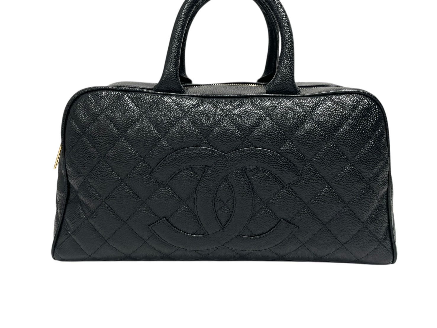 CHANEL シャネル ボストンバッグ ボーリングボストンバック キャビアスキン 8番台 ブラック ゴールド金具 4b009130
