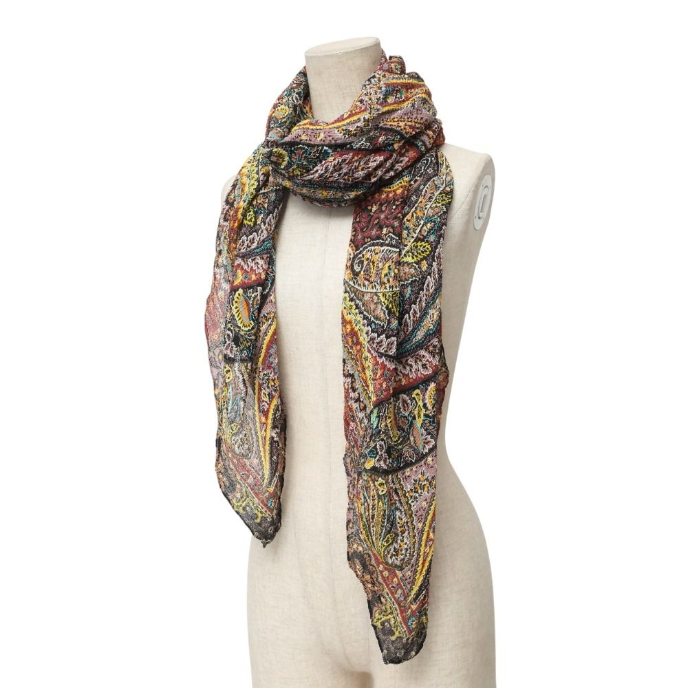 ETRO エトロ ストール ペイズリー シワ加工 フラワー 総シルク シフォン ショール マフラー イタリア製 ブランド古着 RA 6555