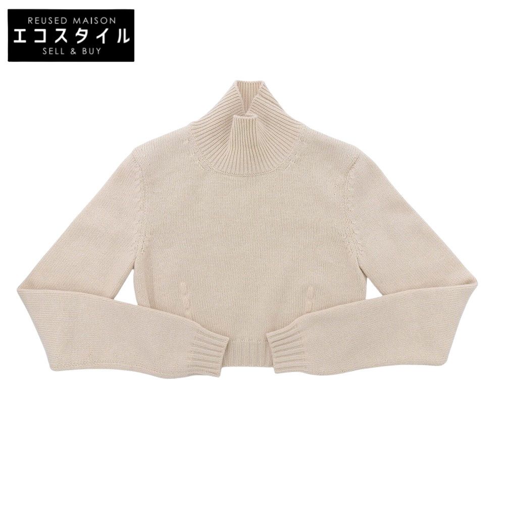 FENDI フェンディ 美品 カリグラフィー カシミヤ ショート ニット トップス レディース ピンクベージュ 36 FZX699 36