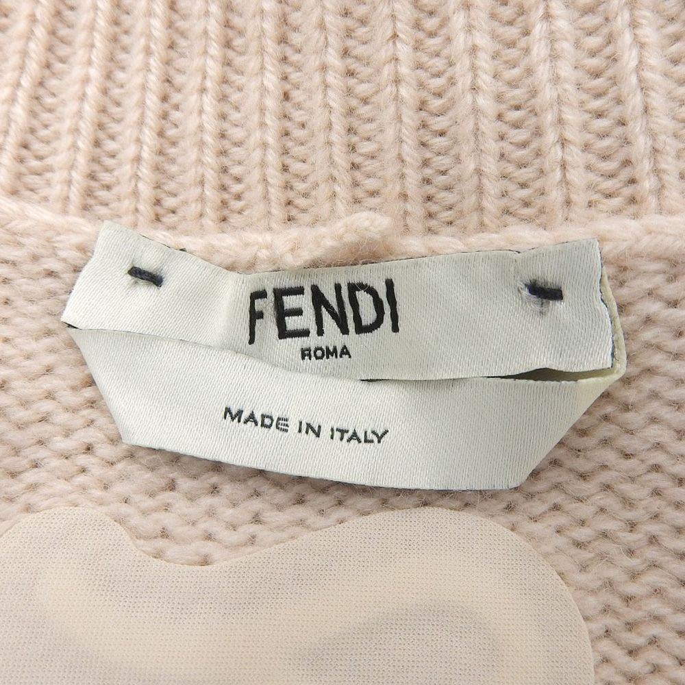 FENDI フェンディ 美品 カリグラフィー カシミヤ ショート ニット トップス レディース ピンクベージュ 36 FZX699 36