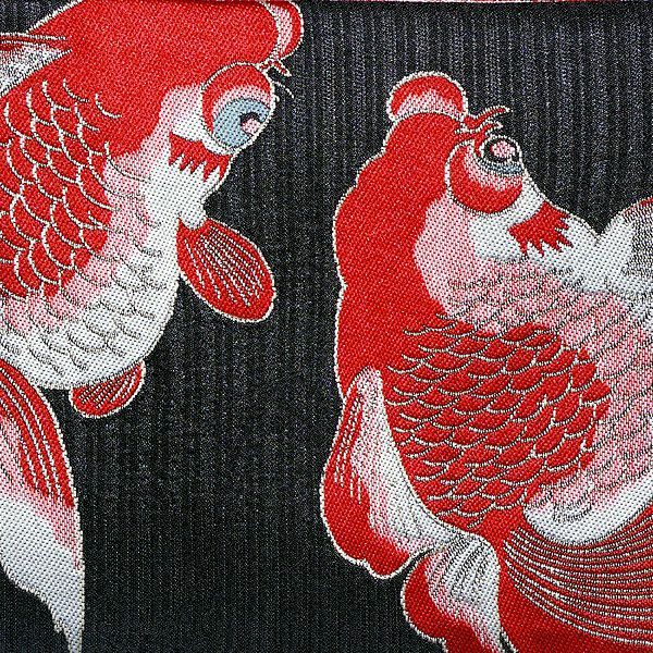 浴衣帯 半幅帯 小袋帯 細帯 リバーシブル ポリエステル 仕立て上がり 金魚 黒 ブラック 粋 シック レトロ 女性 レディース 10代〜50代 60代 着物 浴衣 han r 3 sei 4