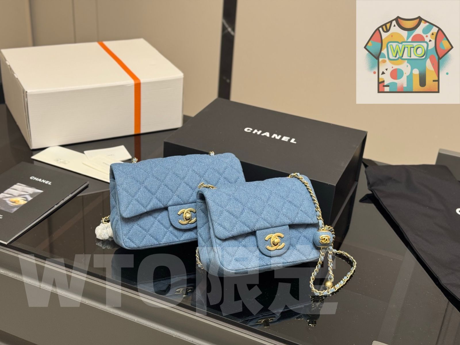 WTO通販 Chanel Denim Flap Bag with G Ball Chain シャネル デニム フラップ バッグ ゴールドボール チェーン-WTO輸入-NRF22