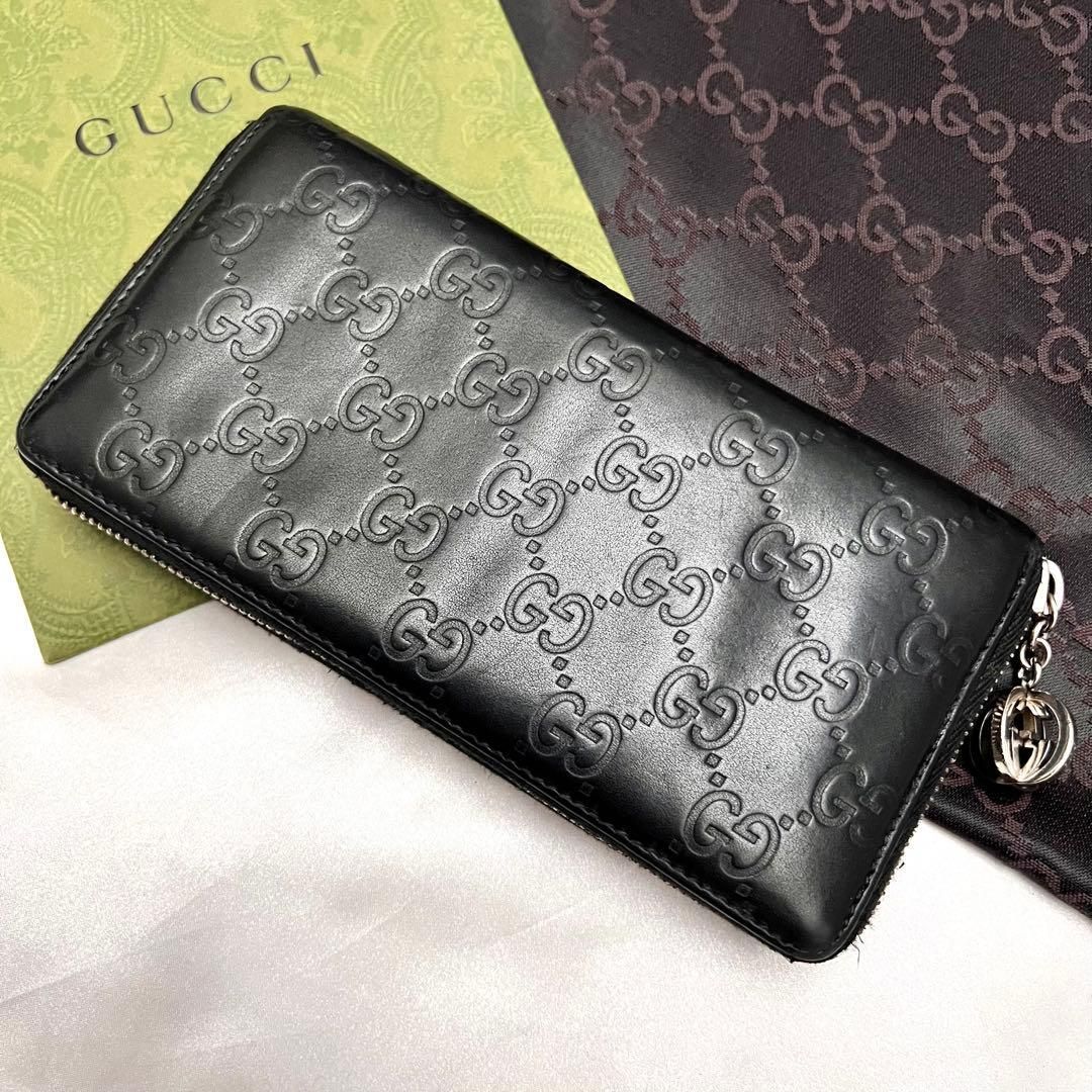 グッチ シマレザー 長財布 GGシルバー金具 233025 ブラック