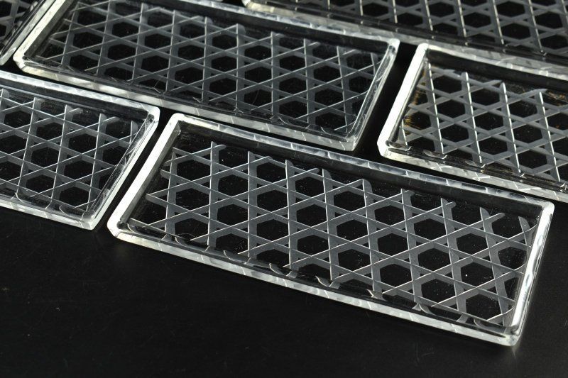 蔵A 5208 b 1 ガラス 硝子皿 長皿 籠目 十客 幅24.5㎝