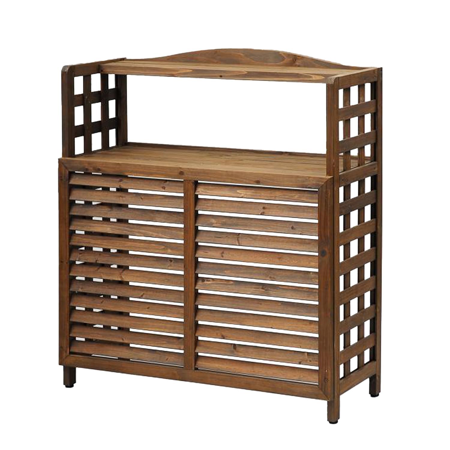 ガーデンマスター Gardenmaster エアコン室外機カバー 棚付 幅95×奥行39×高さ111cm 天然木杉材 エアコンガード ベランダ バルコニー ガーデンマスター ブラウン ACGN-02