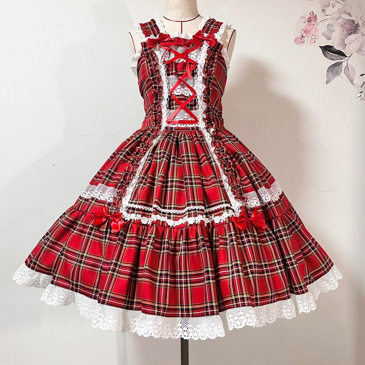 ⋆⸜ ⸝⋆ タータンチェックジャンパースカート 赤