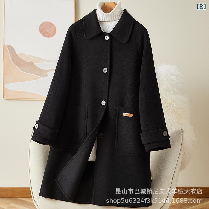 コート レディース ウール メルトン ダブルフェイス 羊毛 カシミヤ アウター ミドル丈 秋冬 韓国風 モラングリーン ブラック クリスマスレ