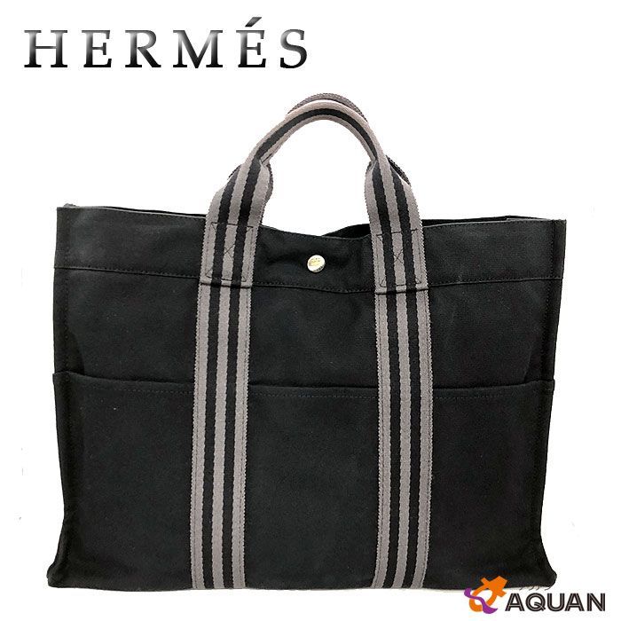 HERMES エルメス フールトゥMM トートバッグ キャンバス ブラック 黒 aq11875