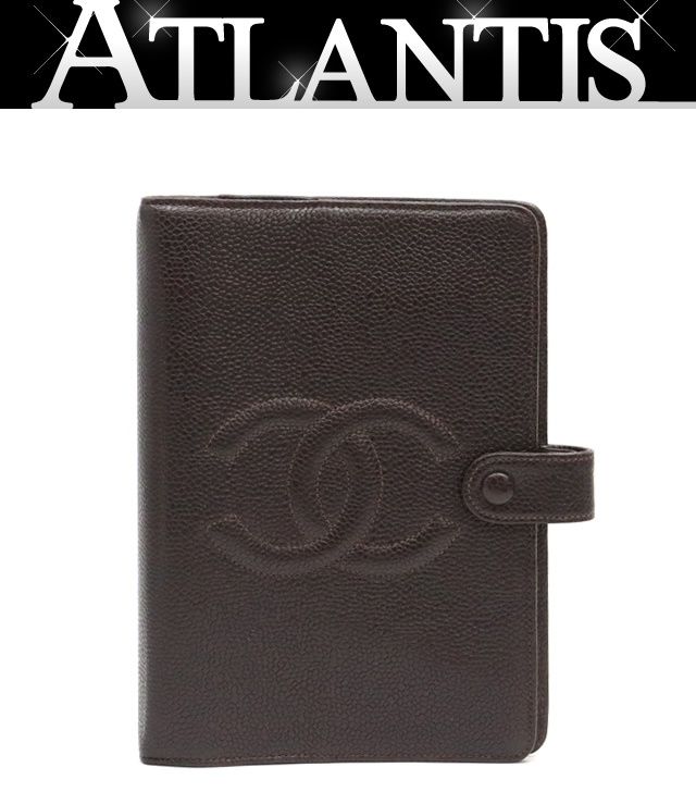 広尾店 シャネル CHANEL アジェンダ ココマーク 手帳カバー キャビアスキン ブラウン 4番台 17663