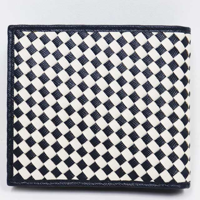 プラダ PRADA 二つ折り財布 レザー ネイビー 白 ゴールド金具 2M0738 プラダ 財布 メンズ レディース ウォレット ブランド 財布 二つ折り コンパクト 折りたたみ財布 8146